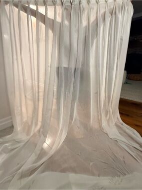Sheer Ivory Drapery Panels set of 2 - design on draped